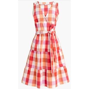 J. Crew Wildfire Dress 20 Sleeveless Red Pink Orange Plaid